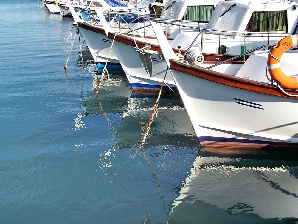 A row of docked boats